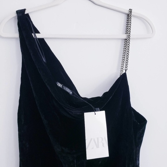 Zara Chain Strap Black Velvet Dress Medium - Picture 5 of 7